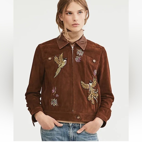 Polo Ralph Lauren Peacock Embroidered Souvenir Suede Women’s Jacket Med $1298